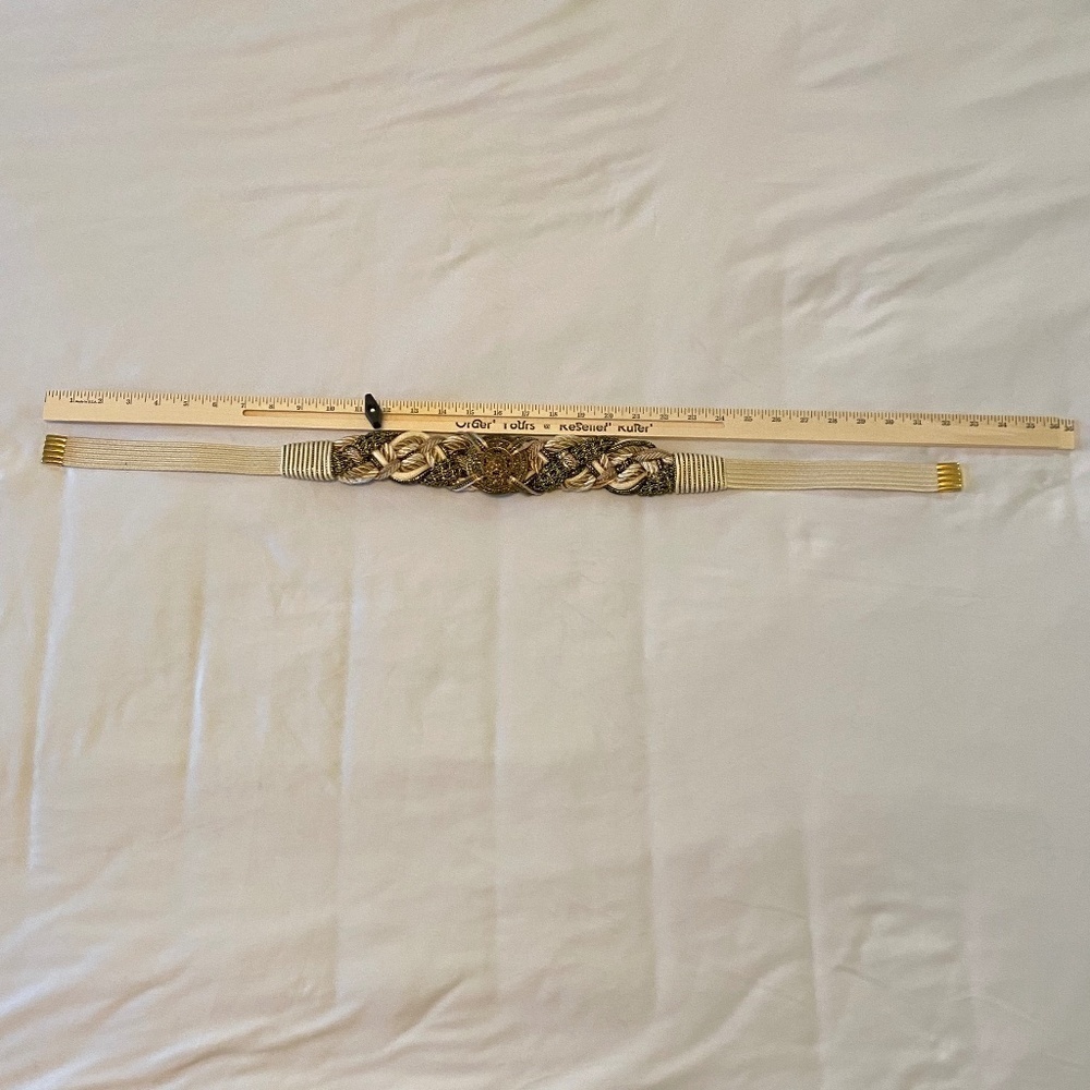 Vintage 80s 90s The Leather Shop- Braided Gold Cord Belt-Ornate-Medallion- Large - Picture 2 of 9